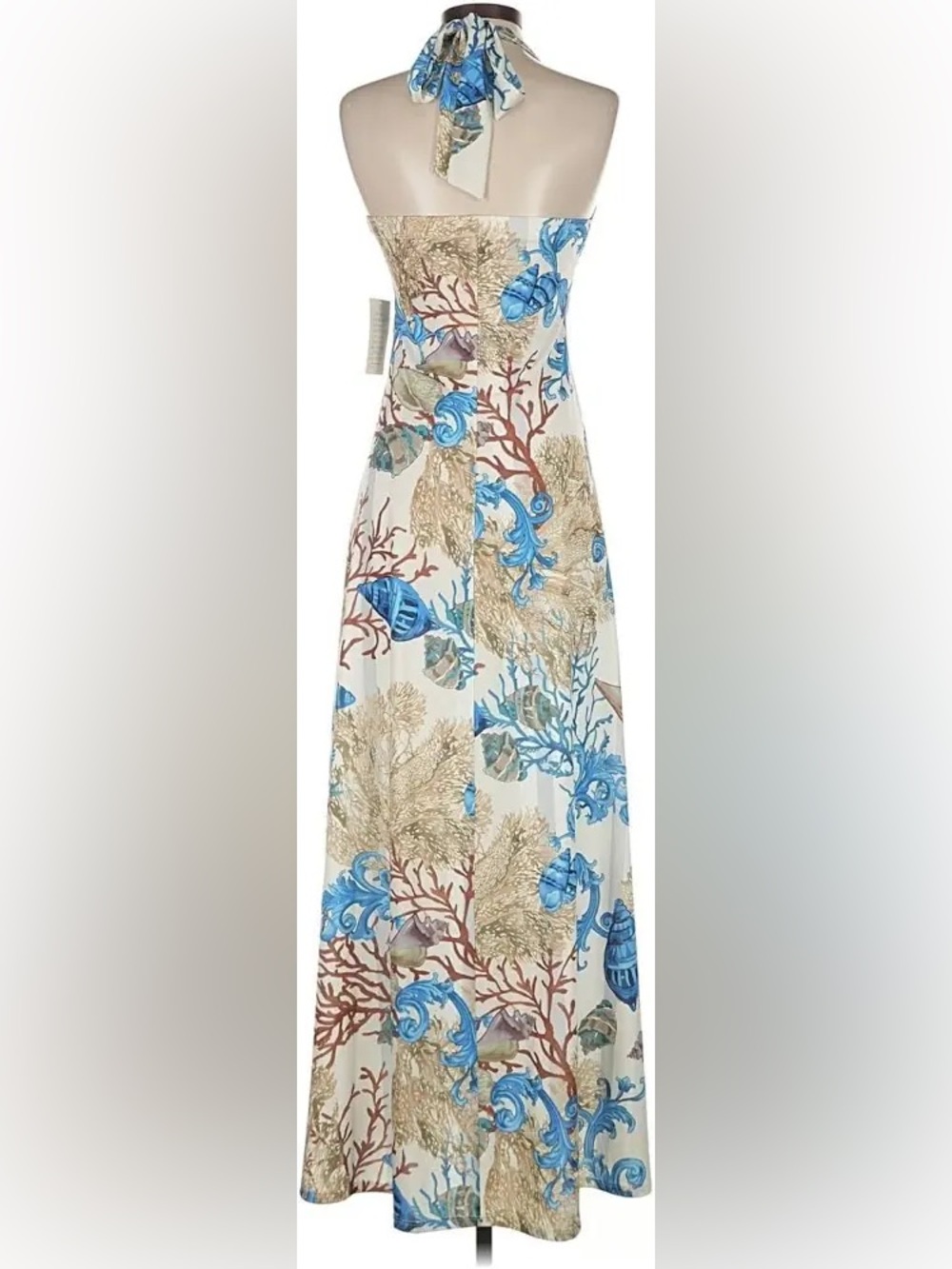 Boston Proper Cream Maxi Dress with Blue Coral sea shell Print - Picture 5 of 10